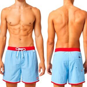 Diesel Bmbx Wave B Swim Shorts Drawstring Mid Length Light Blue Red Mens Medium